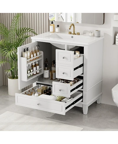 Sillysis 30'' Bathroom Vanity with Ceramic Sink, Solid Wood & Mdf, Multi-Drawer Storage Soft Close Door for Modern Bathrooms