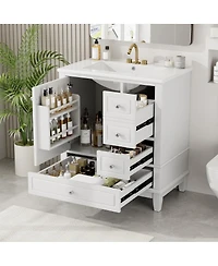 Sillysis 30'' Bathroom Vanity with Ceramic Sink, Solid Wood & Mdf, Multi-Drawer Storage Soft Close Door for Modern Bathrooms