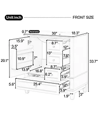 Sillysis 30'' Bathroom Vanity with Ceramic Sink, Solid Wood & Mdf, Multi-Drawer Storage Soft Close Door for Modern Bathrooms