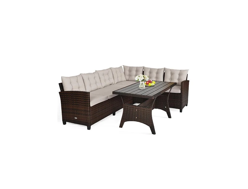 Slickblue Hand Woven Rattan Outdoor Sofa Set, 3 Pieces with Table