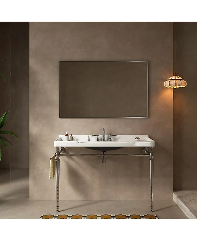 Sillysis Bathroom Console Sink with White Ceramic Vanity, Wall Mounted Basin & Gold Stainless Steel Legs, Towel Bar Included-Sillysis