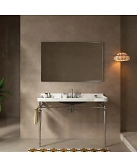 Sillysis Bathroom Console Sink with White Ceramic Vanity, Wall Mounted Basin & Gold Stainless Steel Legs, Towel Bar Included-Sillysis