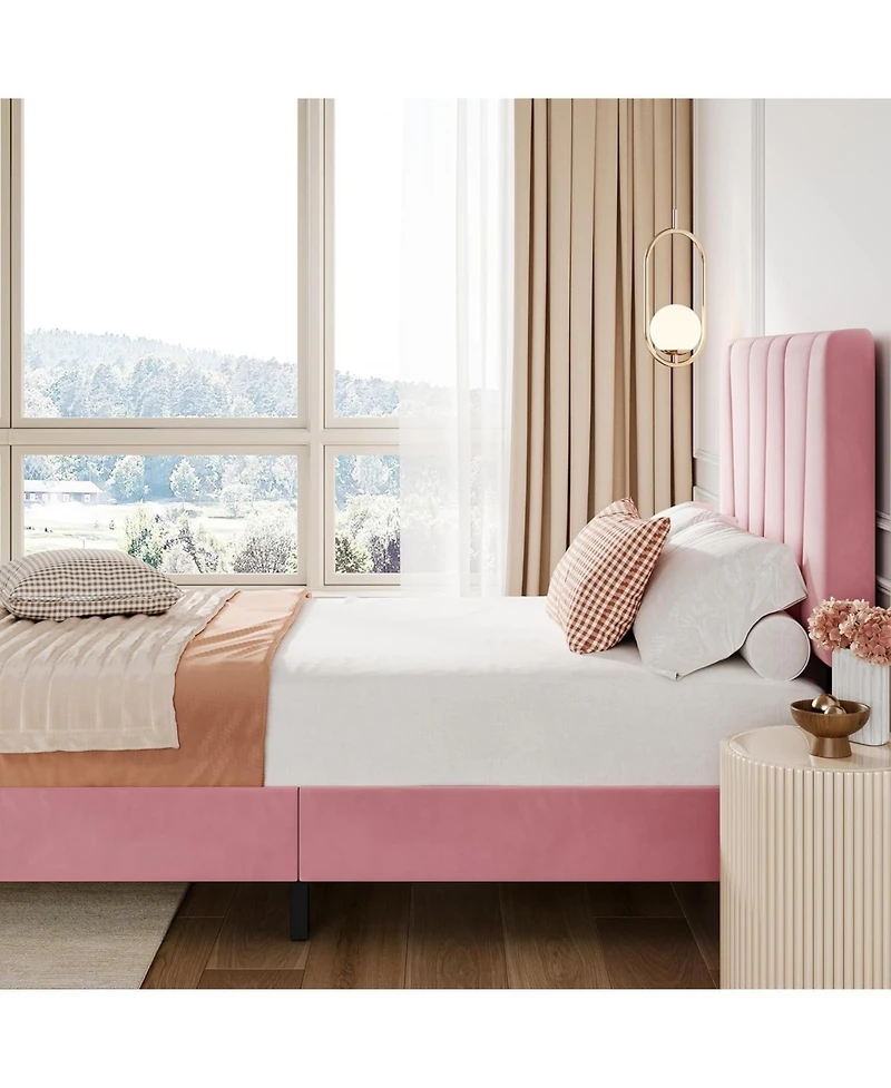 gaomon Upholstered Platform Bed Adjustable Headboard Wooden Slats Noise Free Easy Assembly No Box Spring