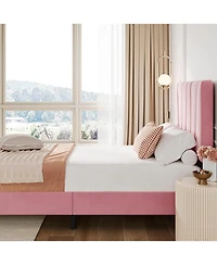 gaomon Upholstered Platform Bed Adjustable Headboard Wooden Slats Noise Free Easy Assembly No Box Spring