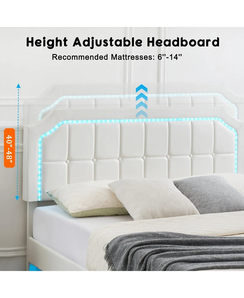 gaomon Floating Bed Frame Rgb Led Headboard Adjustable Height Upholstered Metal Platform Easy Assembly No Box Spring