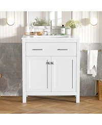 Sillysis 30" Bathroom Vanity with Ceramic Sink, Soft Close Doors & Adjustable Shelf, Modern Storage Cabinet for Small Spaces