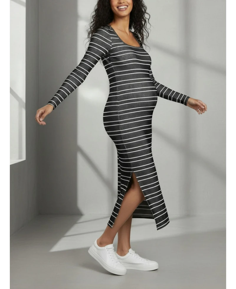 Motherhood Maternity Square Neck Rib Knit Long Sleeve Bodycon Maxi Dress