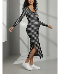 Motherhood Maternity Square Neck Rib Knit Long Sleeve Bodycon Maxi Dress