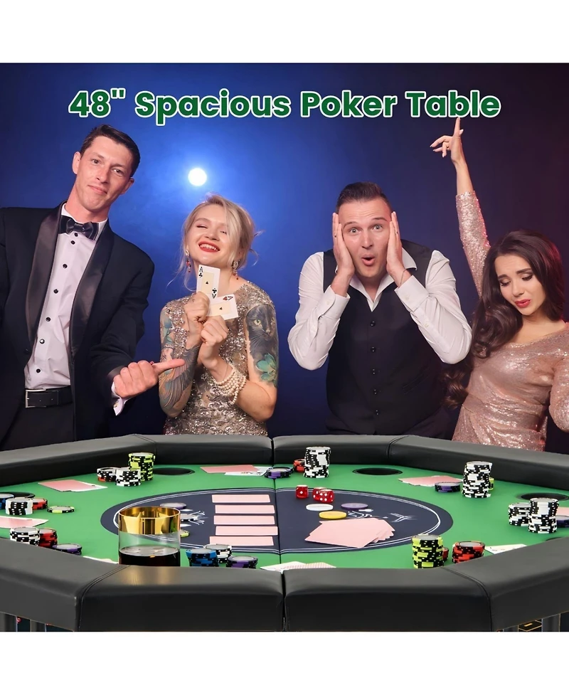 Hongge 48 Inches Foldable Poker Table with Padded Rails and Cup Holders