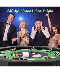 Hongge 48 Inches Foldable Poker Table with Padded Rails and Cup Holders