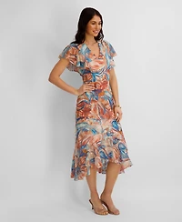 kensie Women's Printed Burnout Chiffon A-Line Dress
