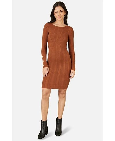 Yumi Women's Fitted Button-Detail Shimmery Midi Dress