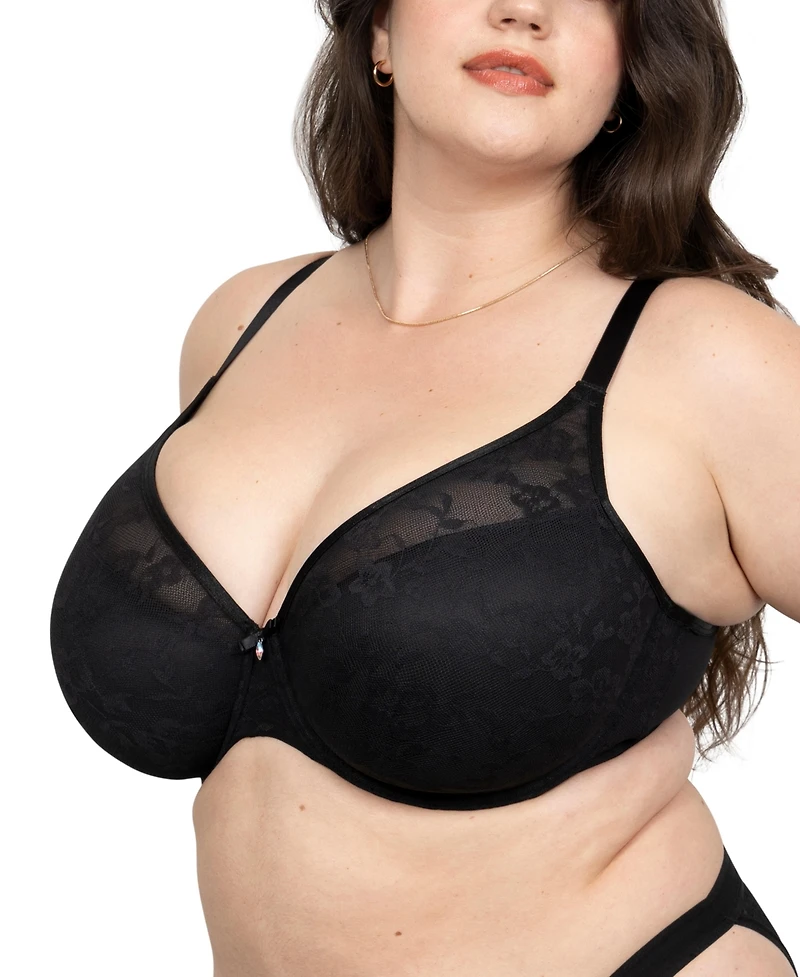 Curvy Couture Women's No Show Lace Plunge T-Shirt Bra