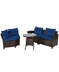 Costway 4pieces Outdoor Patio Rattan Furniture Set Cushioned Sofa Table