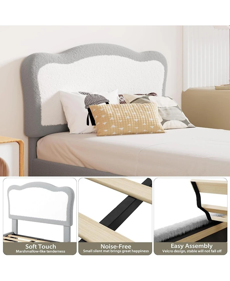 gaomon Full Upholstered Bed Frame Two-Tone Scalloped Headboard Velvet Princess Platform Solid Wood Slats No Box Spring Noise-Free