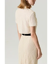 Nocturne Women's Pearl Embellished Bow Crop Blouse