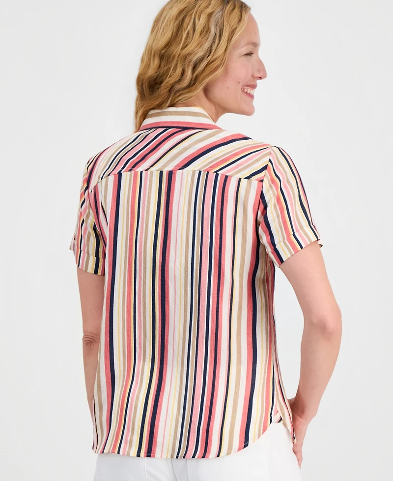 Nautica Women's Striped Short-Sleeve Camp Shirt