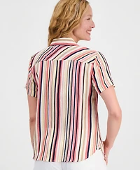 Nautica Women's Striped Short-Sleeve Camp Shirt
