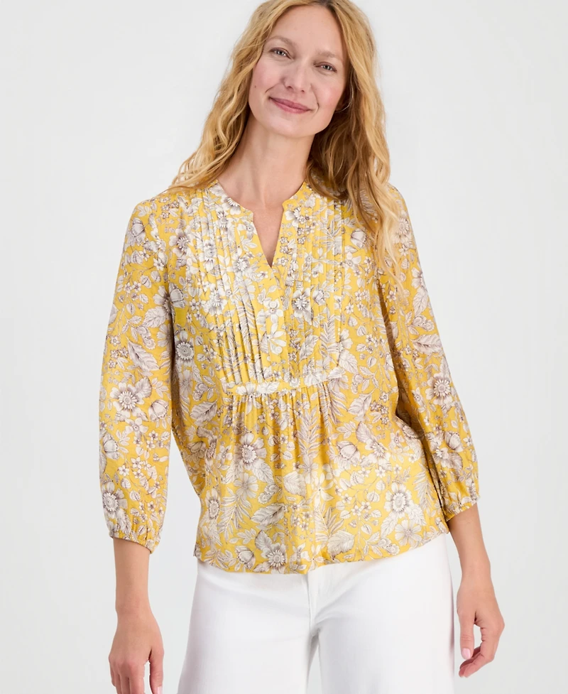 Nautica Women's Floral Pintuck Blouse