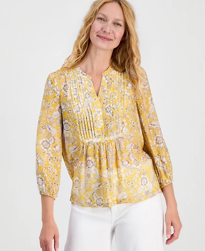 Nautica Women's Floral Pintuck Blouse