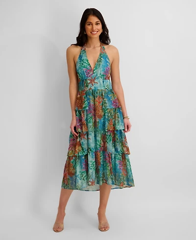 Siena Women's Printed Eyelet Woven Midi Dress