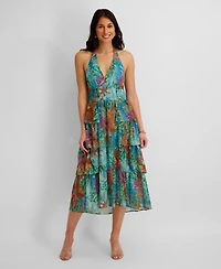 Siena Women's Printed Eyelet Woven Midi Dress