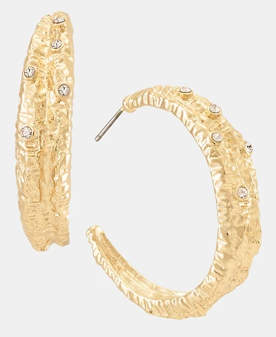 I.n.c. International Concepts Medium Pave Textured C-Hoop Earrings, 1.49", Macy's Exclusive