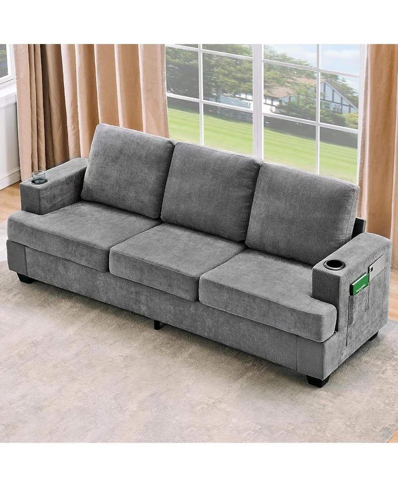 gaomon 89 Comfy Couches with Deep Seat, Modern 3-Seater Sofa Cup Holders and Side Storage Pockets for Living Room Apartment Lounge