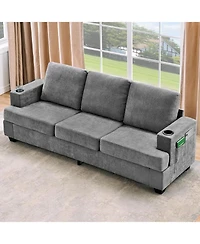 gaomon 89 Comfy Couches with Deep Seat, Modern 3-Seater Sofa Cup Holders and Side Storage Pockets for Living Room Apartment Lounge