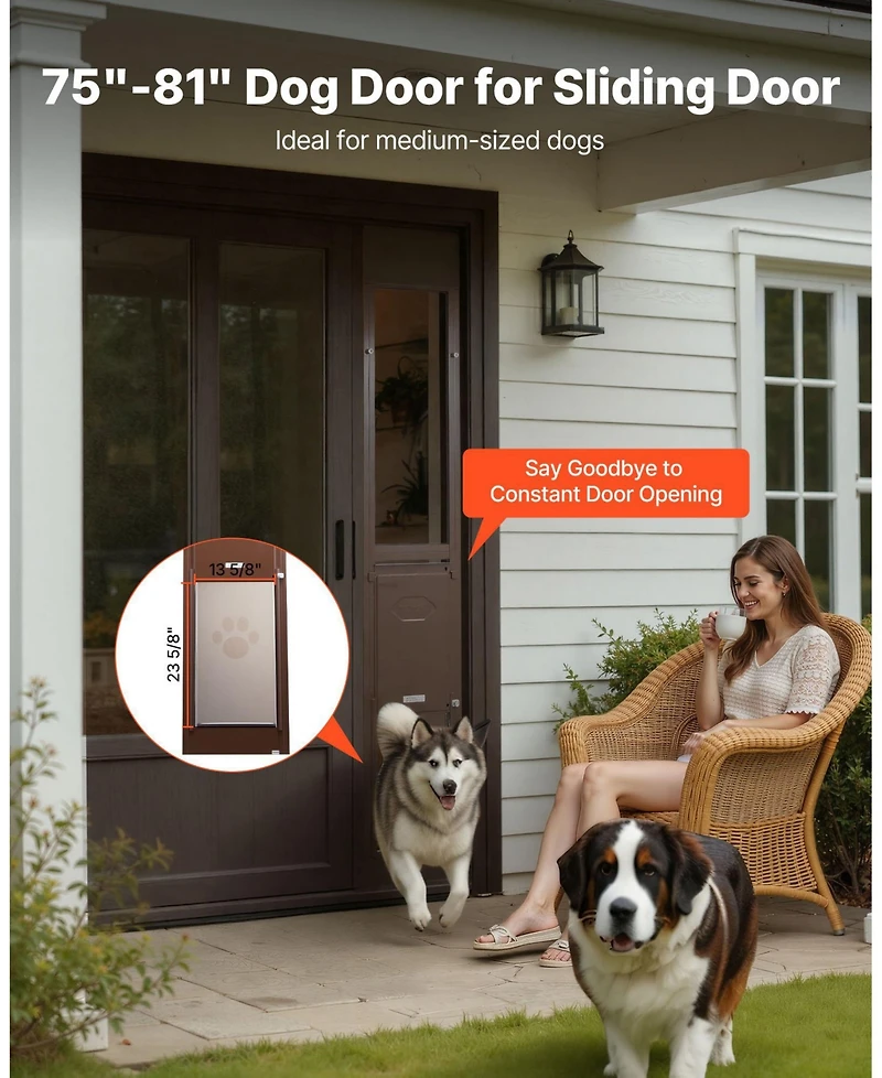 Cozito Sliding Glass Dog Door Adjustable Height 75 7/8" to 80 11/16" with 13 5/8" x 23 5/8" Flap