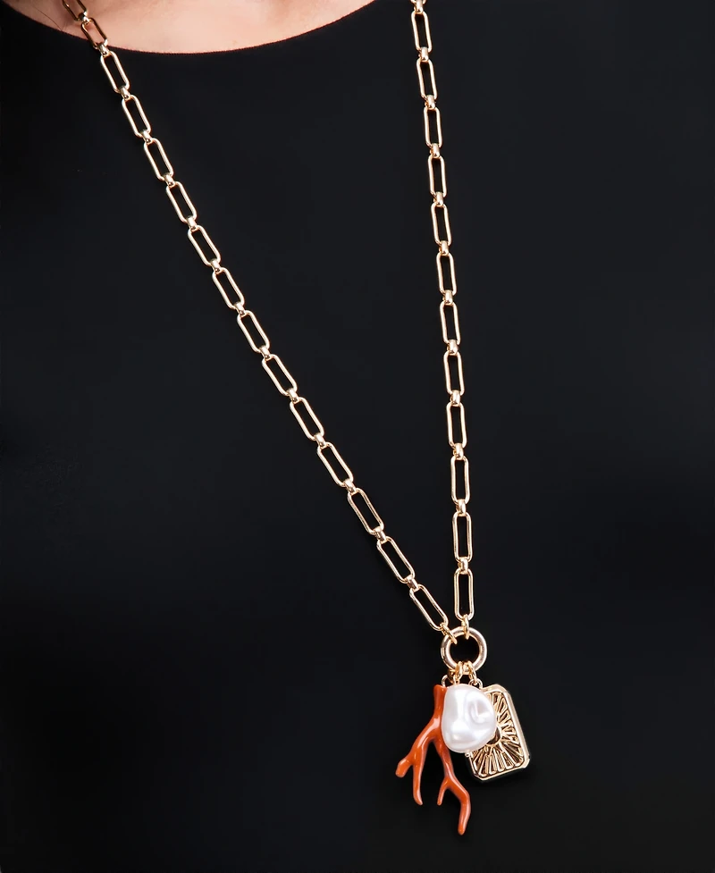 On 34th Pave & Imitation Pearl Multi-Charm Pendant Necklace, 36" + 2" extender, Macy's Exclusive
