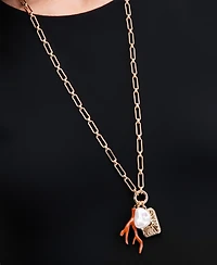 On 34th Pave & Imitation Pearl Multi-Charm Pendant Necklace, 36" + 2" extender, Macy's Exclusive