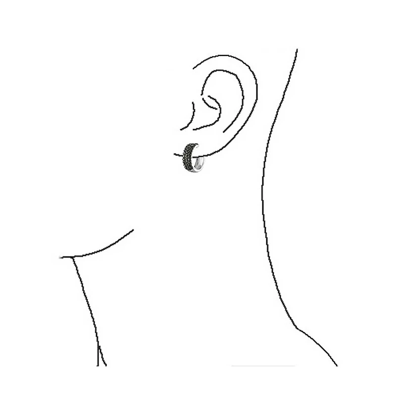 Bling Jewelry Black Pave Cz Hoop Earrings Small Wide Huggie Sterling Silver Kpop Style