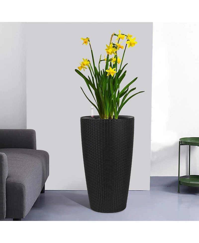 Streamdale Furniture Set of 2 Faux Rattan Tall Planters with Water Level Monitor