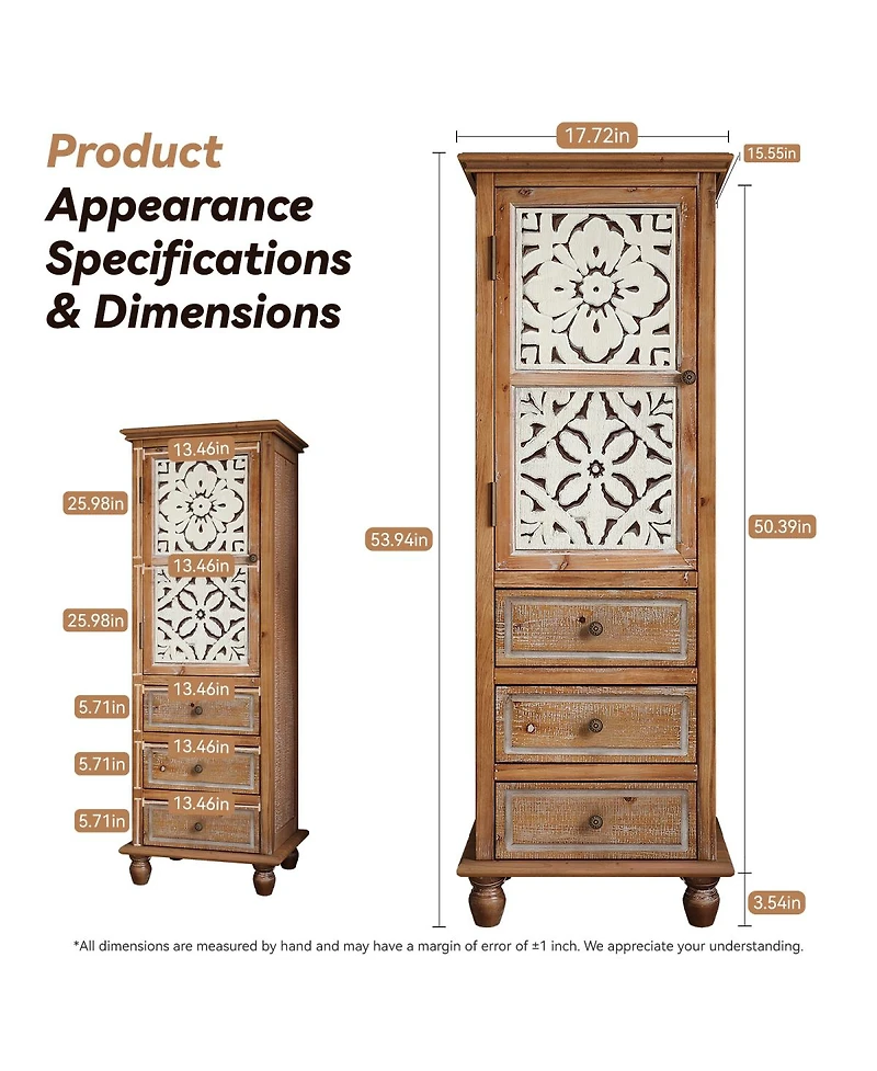 Streamdale Furniture Rustic Wooden Storage Cabinet with Decorative Cutout Door & 3 Drawers