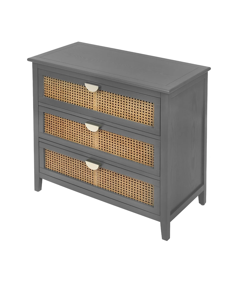 Streamdale Furniture 3 Drawer Cabinet Rattan, American Furniture, Suitable For Bedroom, Living Room, Study