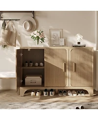 Sugift 47" Mid Century Modern Fluted Buffet Cabinet with Storage Accent Sideboard Credenza Coffee Bar Console for Kitchen or Living Room