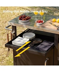 Rainsken Outdoor Grill Cart with Wheels, Spice, Paper Rack, Storage Cabinet and Stainless Steel Top for Bbq, Waterproof Cover Included