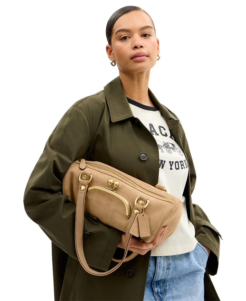 Coach Originals Barrel Medium Suede Kisslock Slim Shoulder Bag