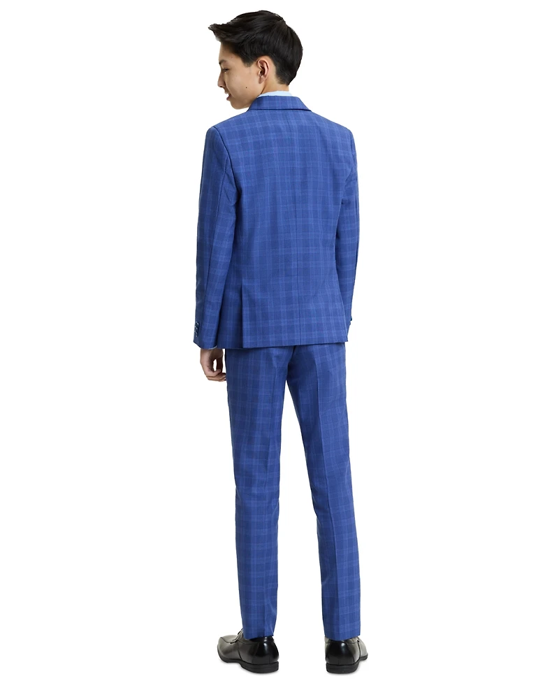 Kenneth Cole Boys' 8-20 Medium Blue Check Jacket and pant, 2-Piece Set