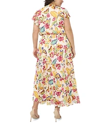 Msk Plus Size Flutter-Sleeve Tiered Split-Tie Neck Maxi Dress