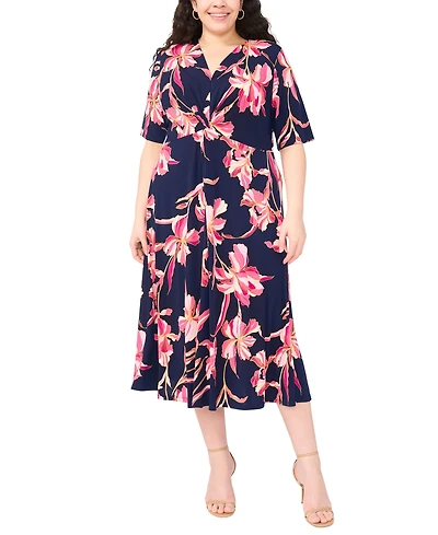 Msk Plus Printed V-Neck Midi Dress