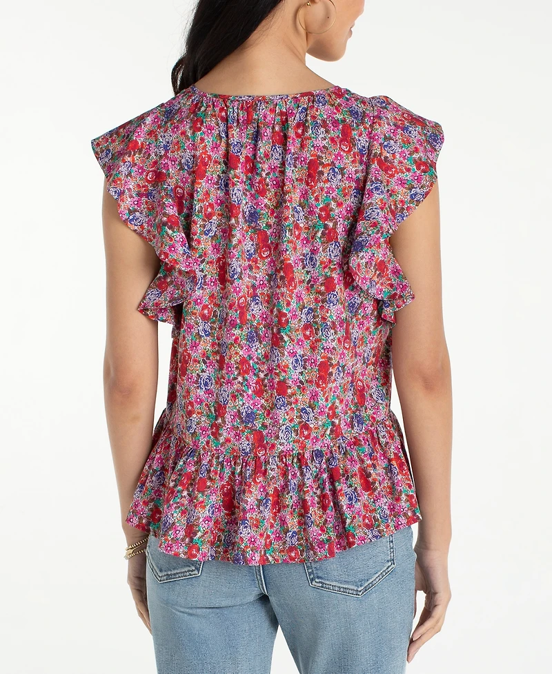 Liverpool Los Angeles Petite Flutter-Sleeve Peplum Woven Top