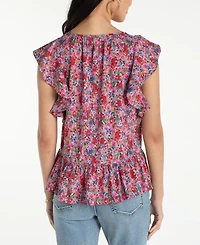 Liverpool Los Angeles Petite Flutter-Sleeve Peplum Woven Top