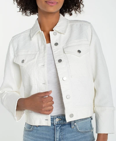 Liverpool Los Angeles Petite Bracelet-Length-Cuffed-Sleeve Cropped Jacket