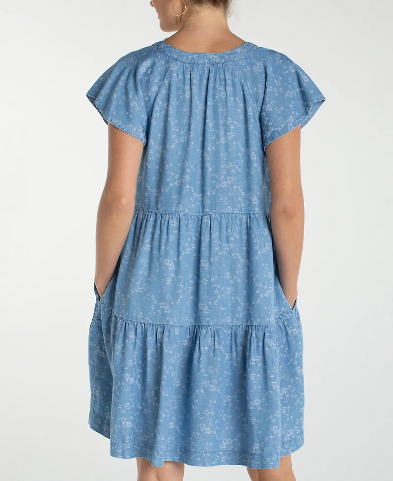 Liverpool Los Angeles Petite Tiered Flutter-Sleeve Dress