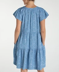 Liverpool Los Angeles Petite Tiered Flutter-Sleeve Dress