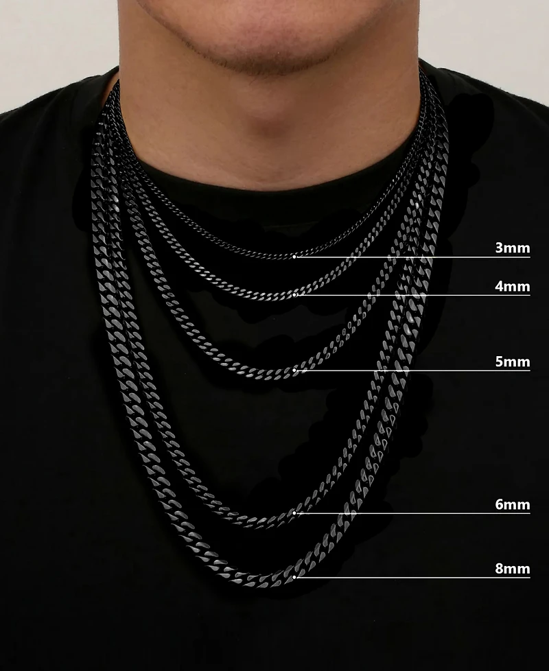 Rhona Sutton Men's Black Plated Stainless Steel Miami Cuban Chain Necklace