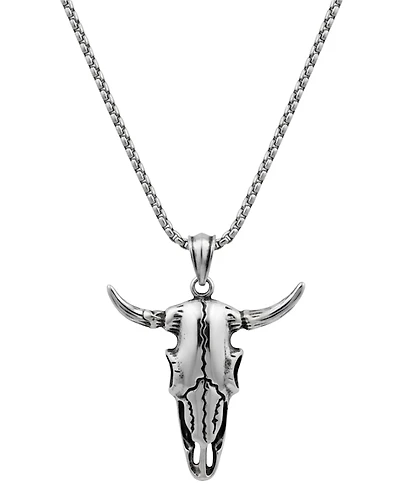 Rhona Sutton Men's Stainless Steel Bull Skull Pendant Necklace