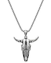 Rhona Sutton Men's Stainless Steel Bull Skull Pendant Necklace